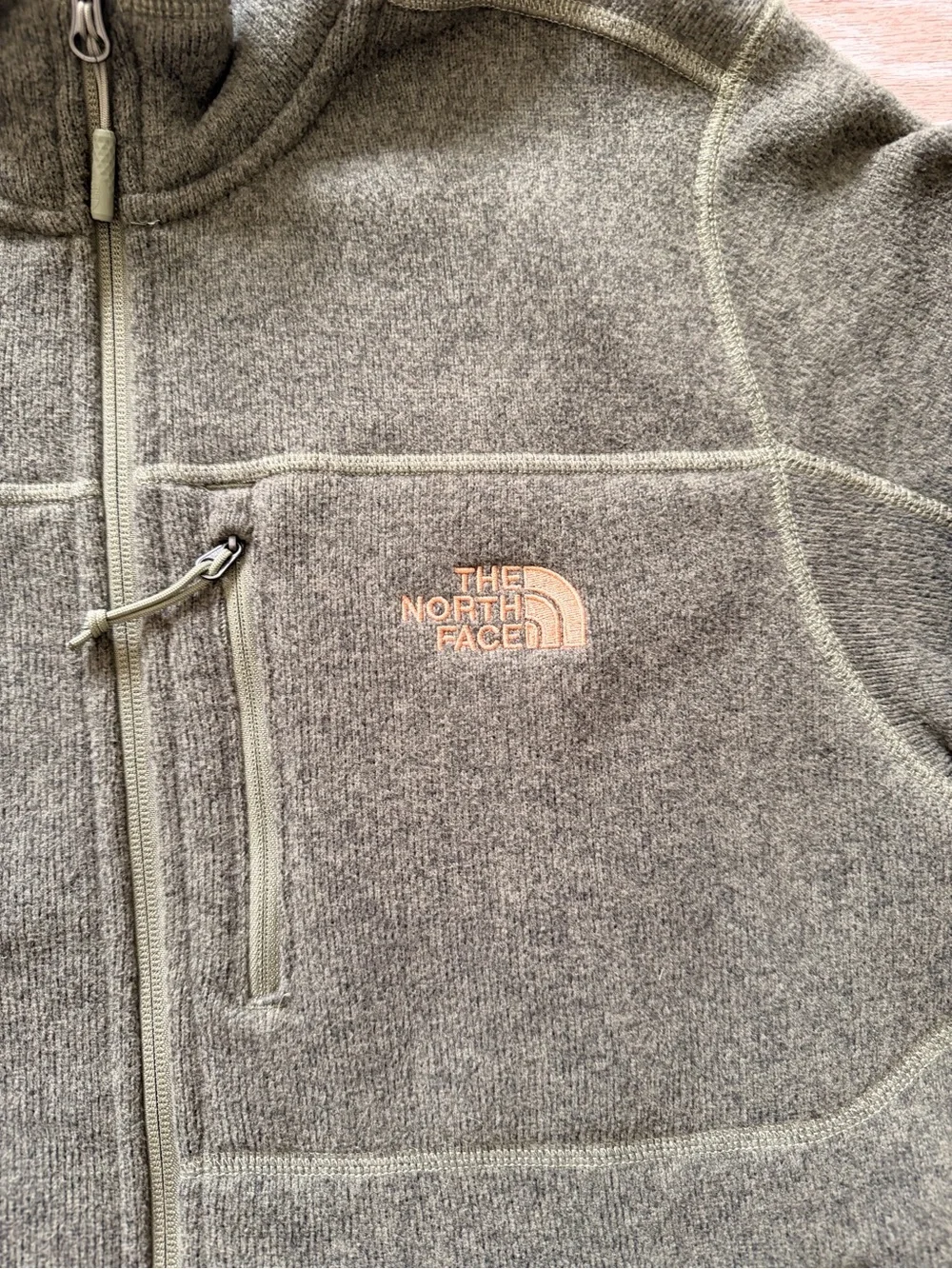 The North Face Men's Olive Green Full-Zip Fleece Jacket with Chest Pocket